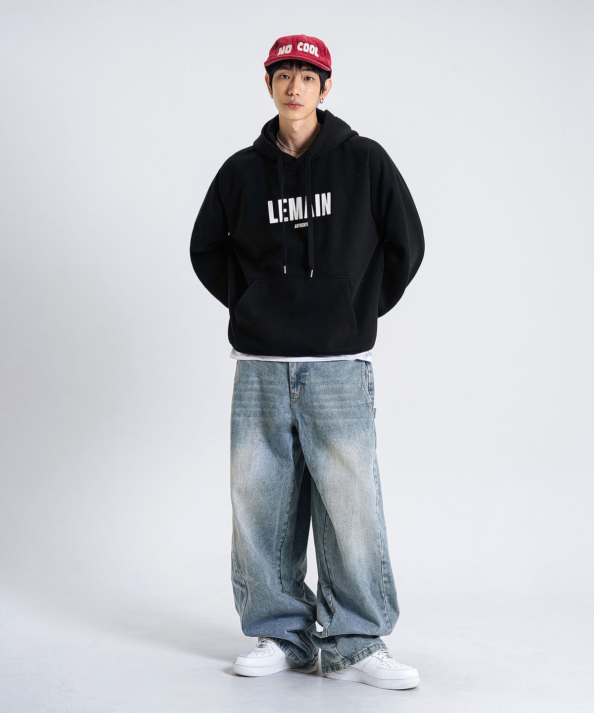 리메인세컨드(LEMAIN SECOND) 오버핏 시그니처 로고 후디 [블랙]