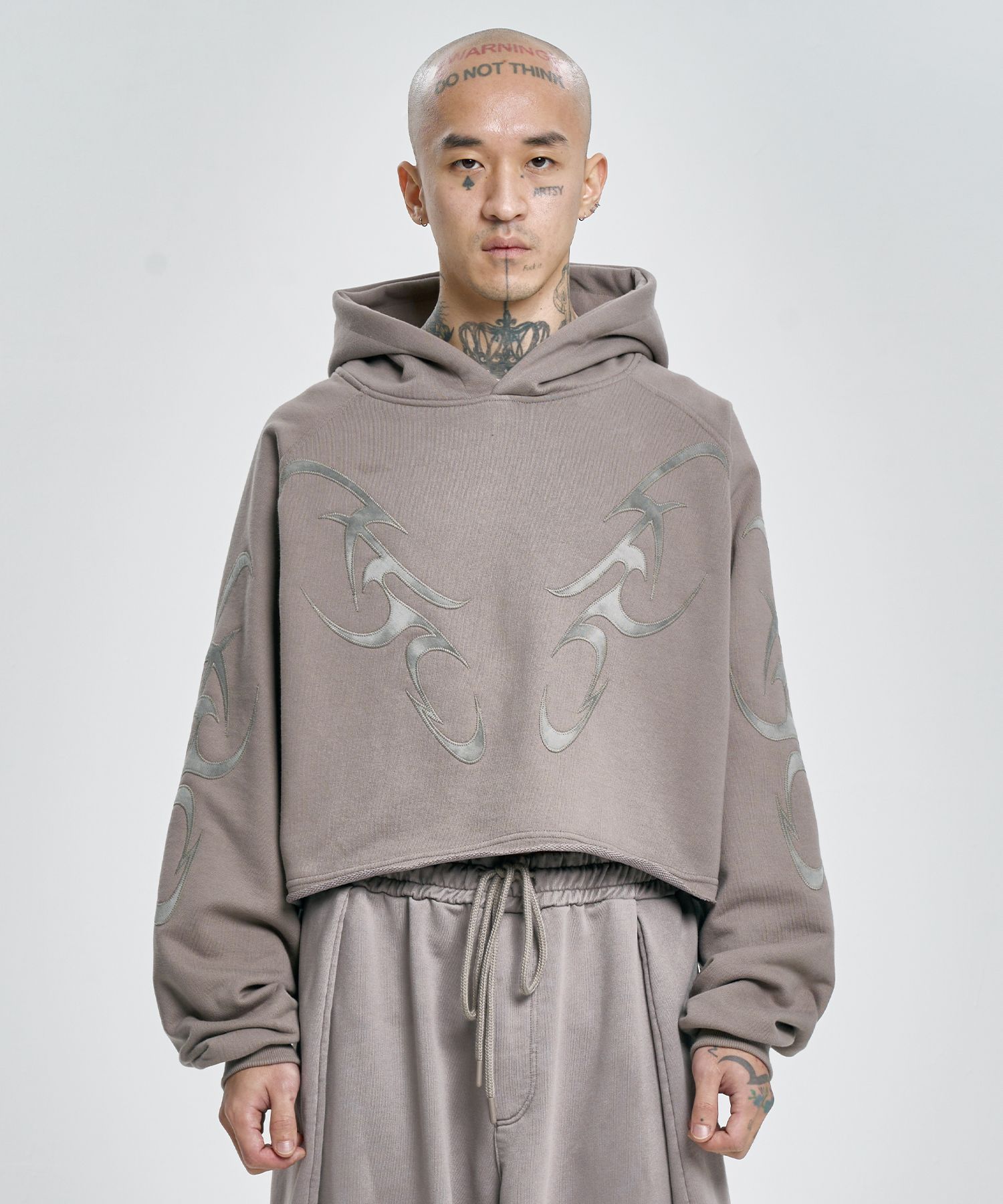トップス ajobyajo 23FW cropped sweat MUSINSA | AJOBYAJO Tribal AJO Applique Cropped Hoodie [DUSTY