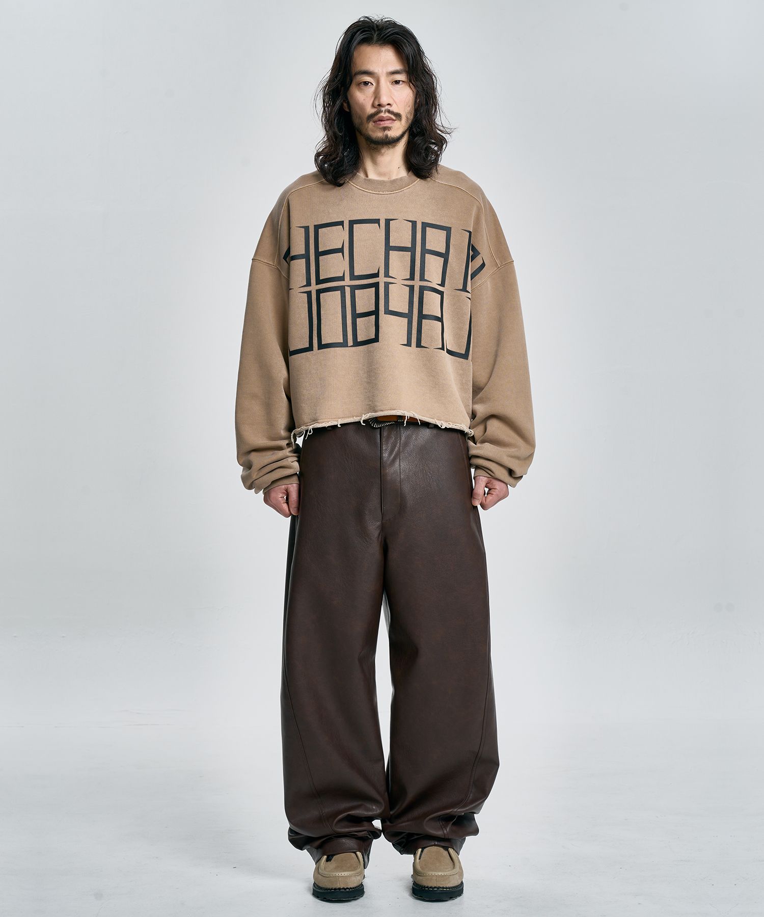 MUSINSA | AJOBYAJO THE CHAIN Washed Cropped Sweatshirt [MOCHA]