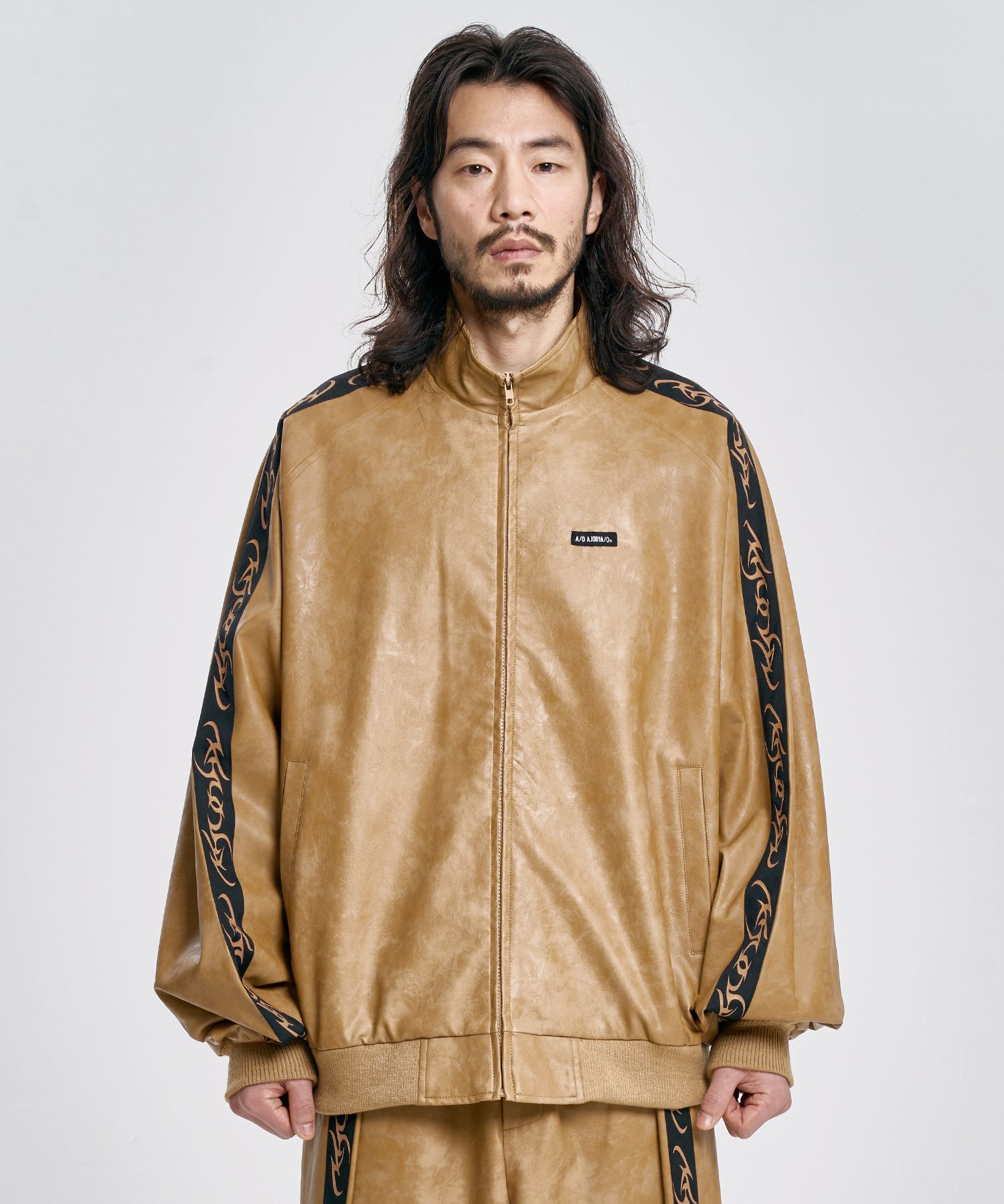 【AJO AJOBYAJO】24FW★ Leather Oversized Raglan Track JK AJOBYAJO Vegan Leather Oversized Raglan Track Jacket