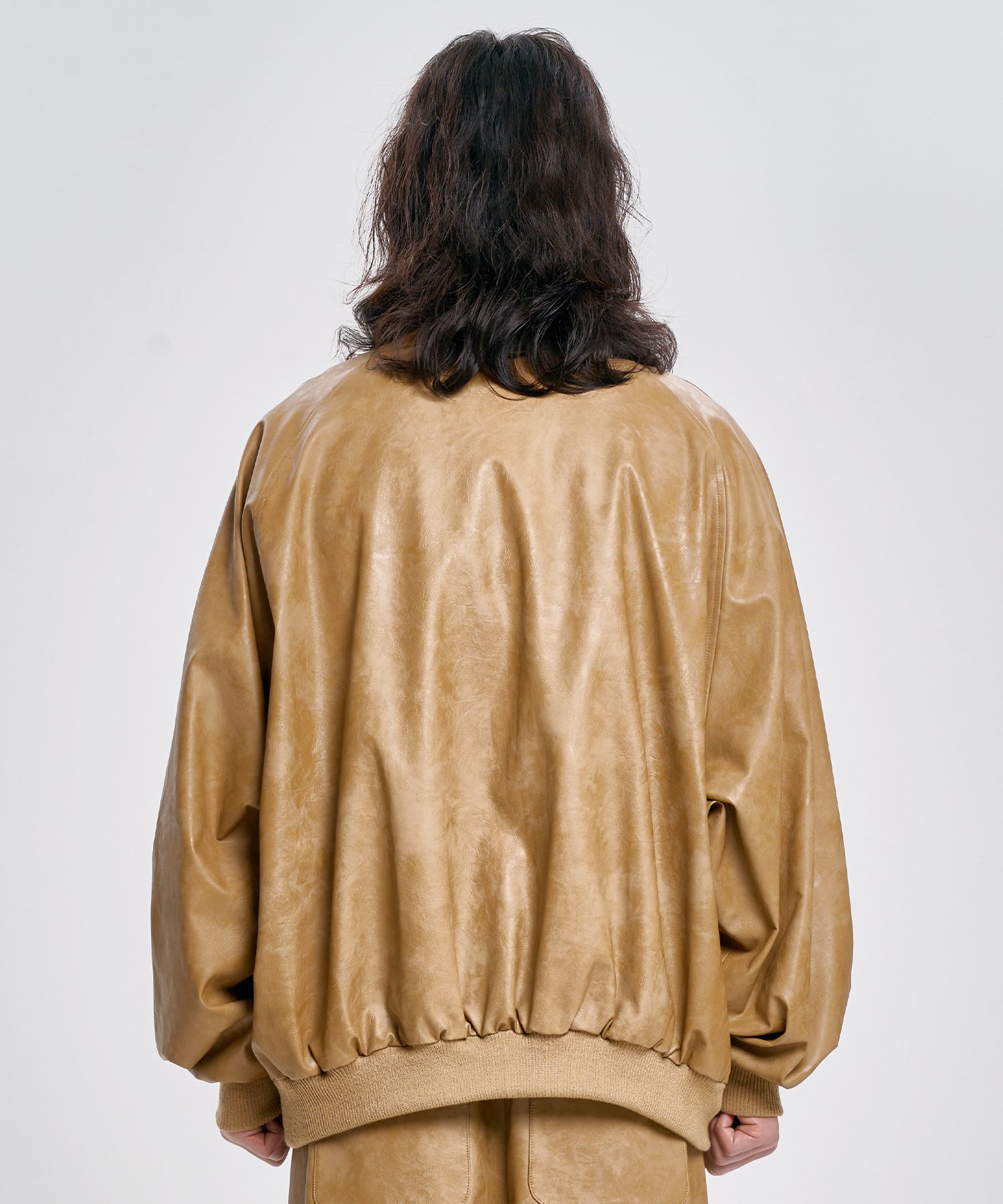 【AJO AJOBYAJO】24FW★ Leather Oversized Raglan Track JK AJOBYAJO Vegan Leather Oversized Raglan Track Jacket