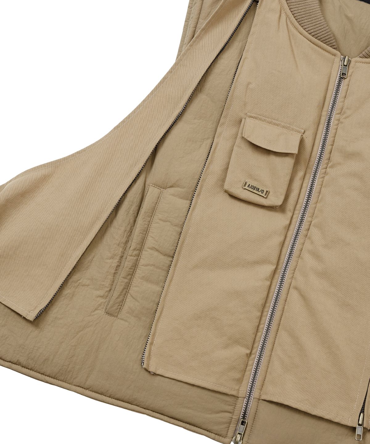 아조바이아조(AJOBYAJO) Layered Padded Zip Up Vest [BEIGE]