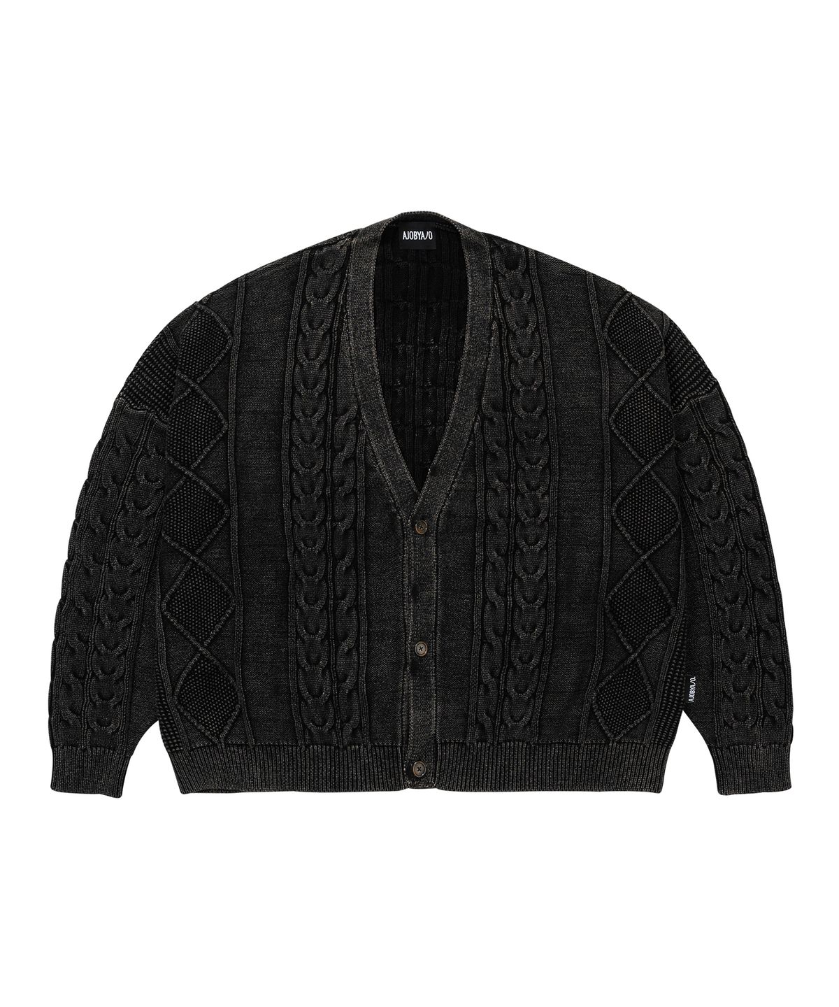 아조바이아조(AJOBYAJO) Cable Washed Cardigan [BLACK]