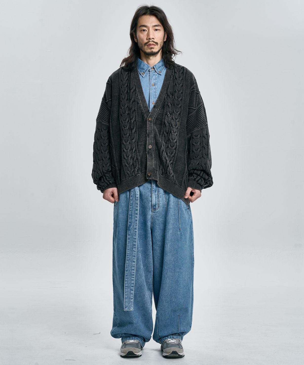아조바이아조(AJOBYAJO) Cable Washed Cardigan [BLACK]