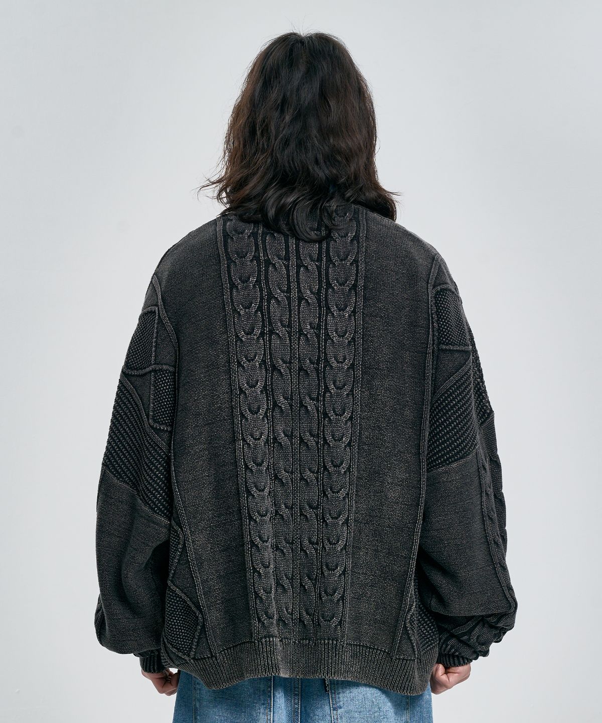 아조바이아조(AJOBYAJO) Cable Washed Cardigan [BLACK]