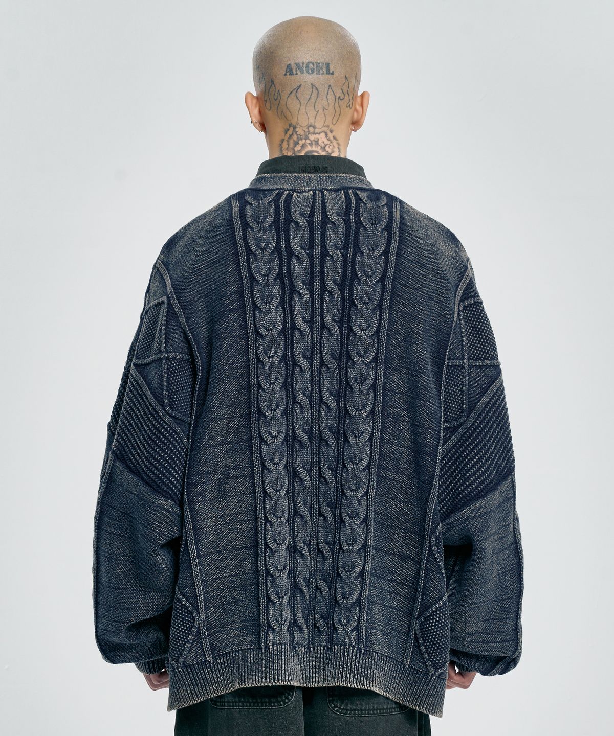 아조바이아조(AJOBYAJO) Cable Washed Cardigan [NAVY]