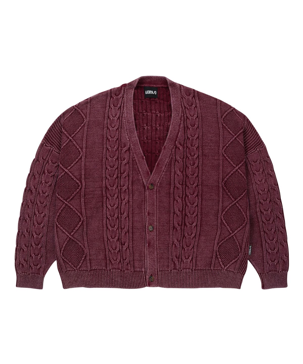 아조바이아조(AJOBYAJO) Cable Washed Cardigan [BURGUNDY]