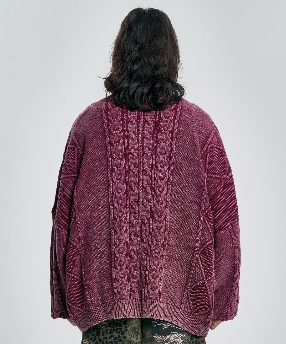 아조바이아조(AJOBYAJO) Cable Washed Cardigan [BURGUNDY]
