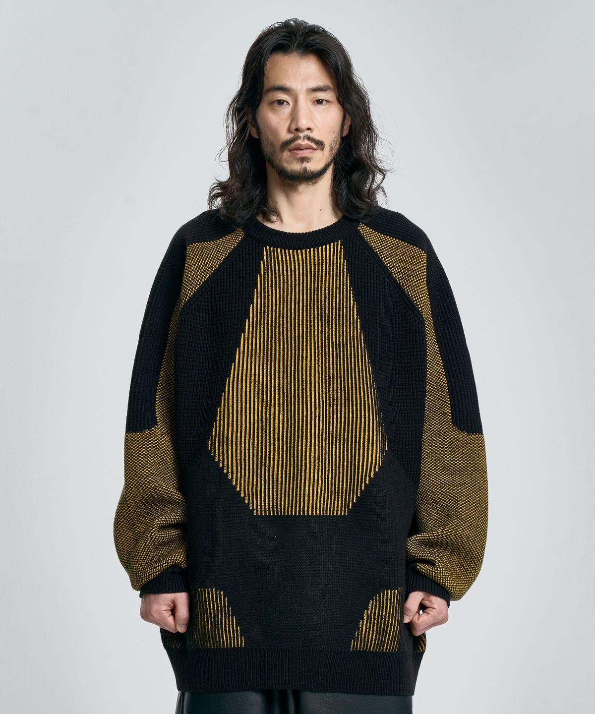 아조바이아조(AJOBYAJO) Paneled Mixed Knit Sweater [BLACK]