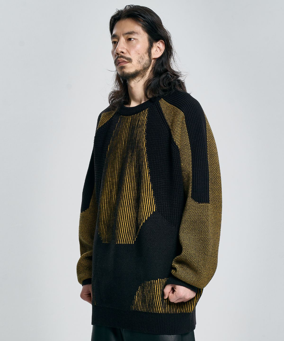 아조바이아조(AJOBYAJO) Paneled Mixed Knit Sweater [BLACK]