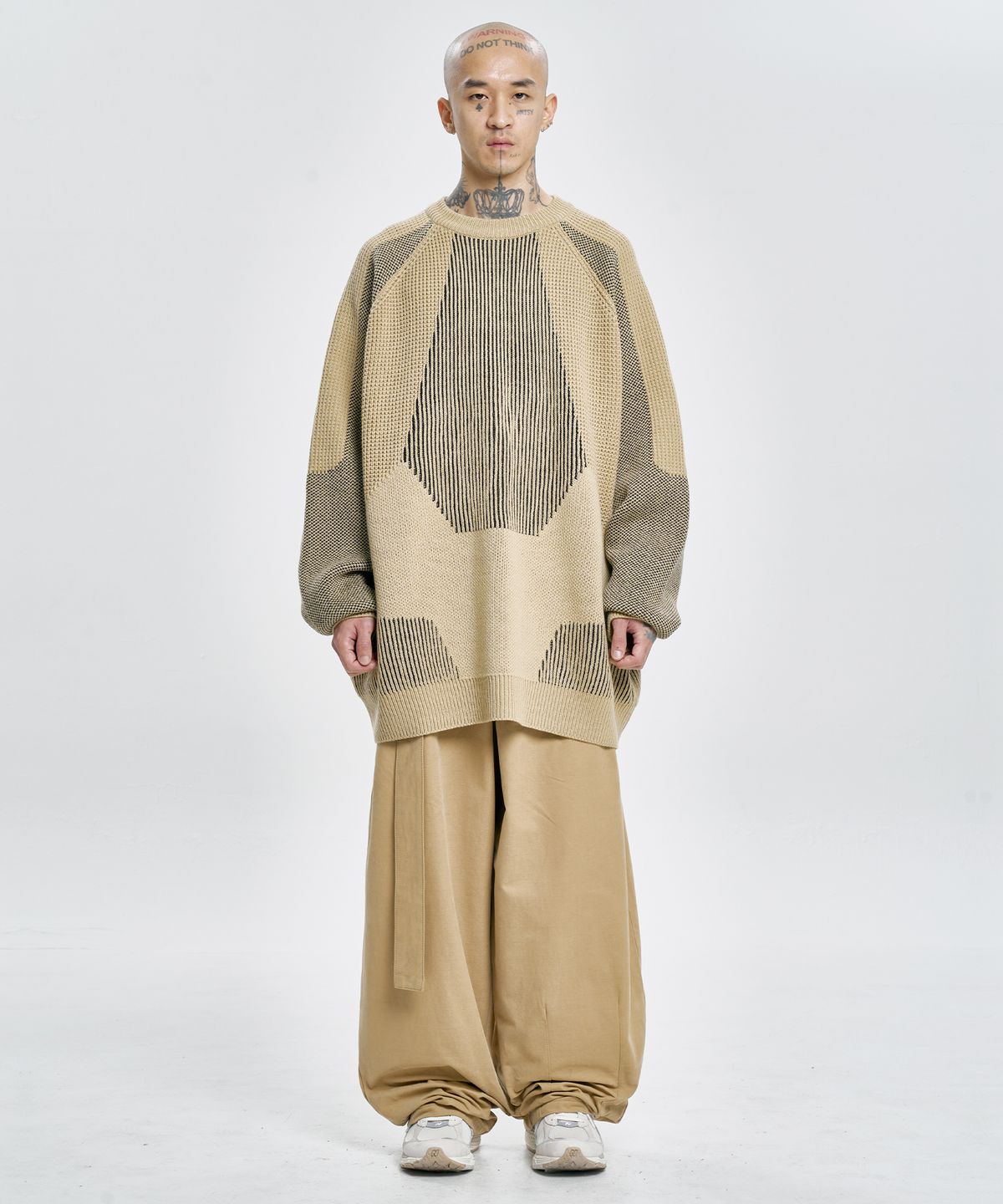 아조바이아조(AJOBYAJO) Paneled Mixed Knit Sweater [BEIGE]