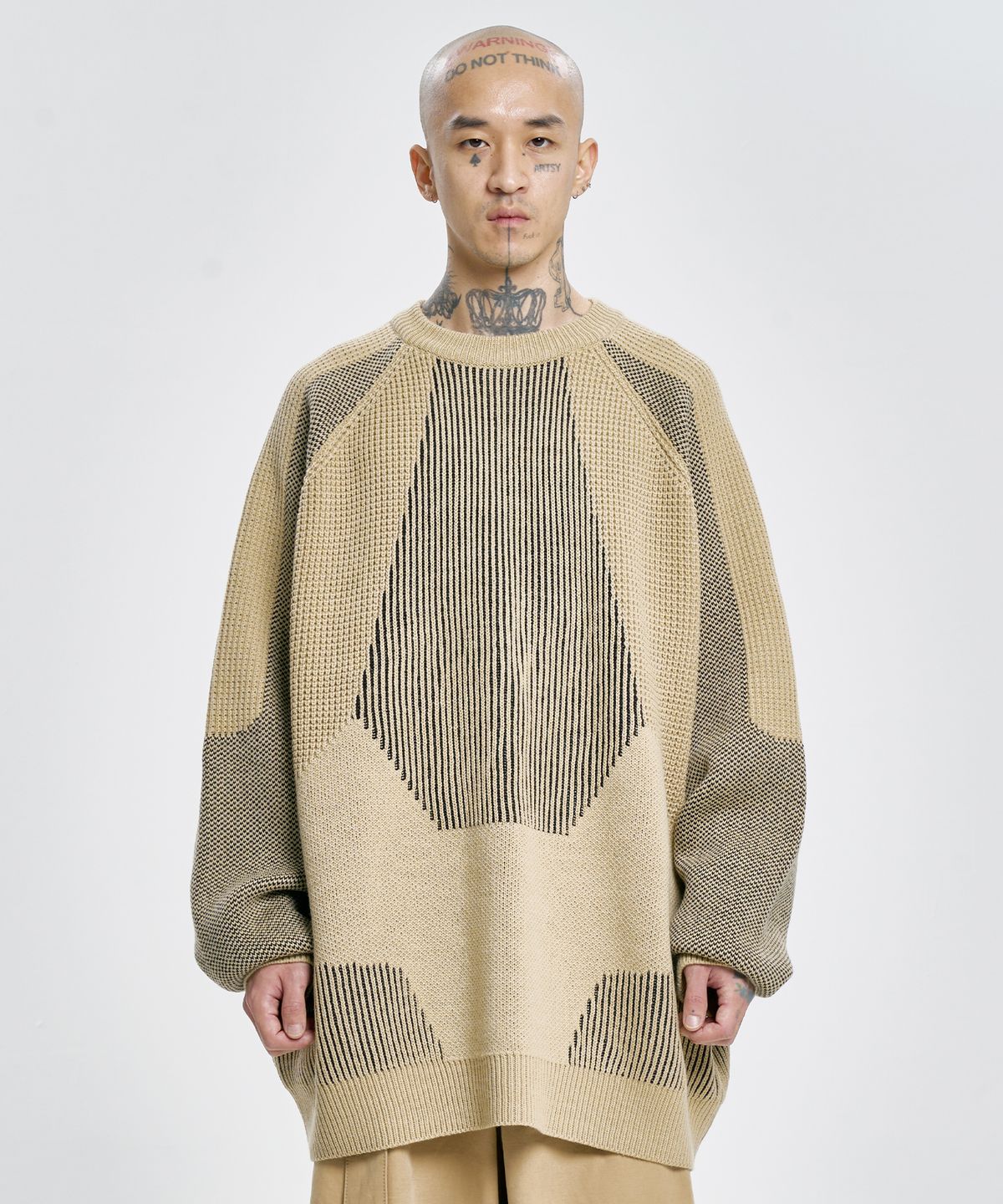 아조바이아조(AJOBYAJO) Paneled Mixed Knit Sweater [BEIGE]