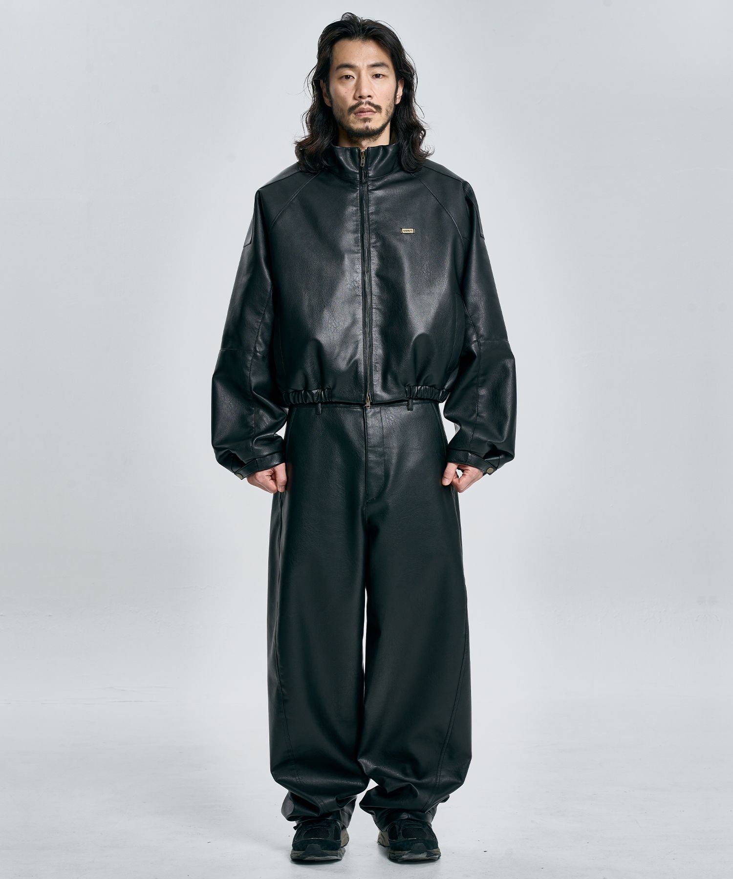【AJO AJOBYAJO】24FW★ Vegan Leather Curved Pants MUSINSA | AJOBYAJO Vegan Leather Curved Pants [BLACK]