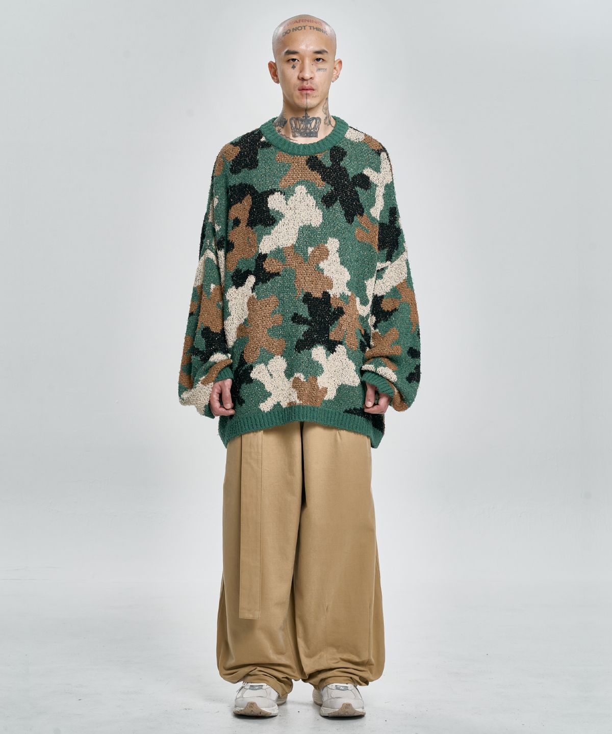 아조바이아조(AJOBYAJO) Teddy Bear Camouflage Knit Sweater [KHAKI]