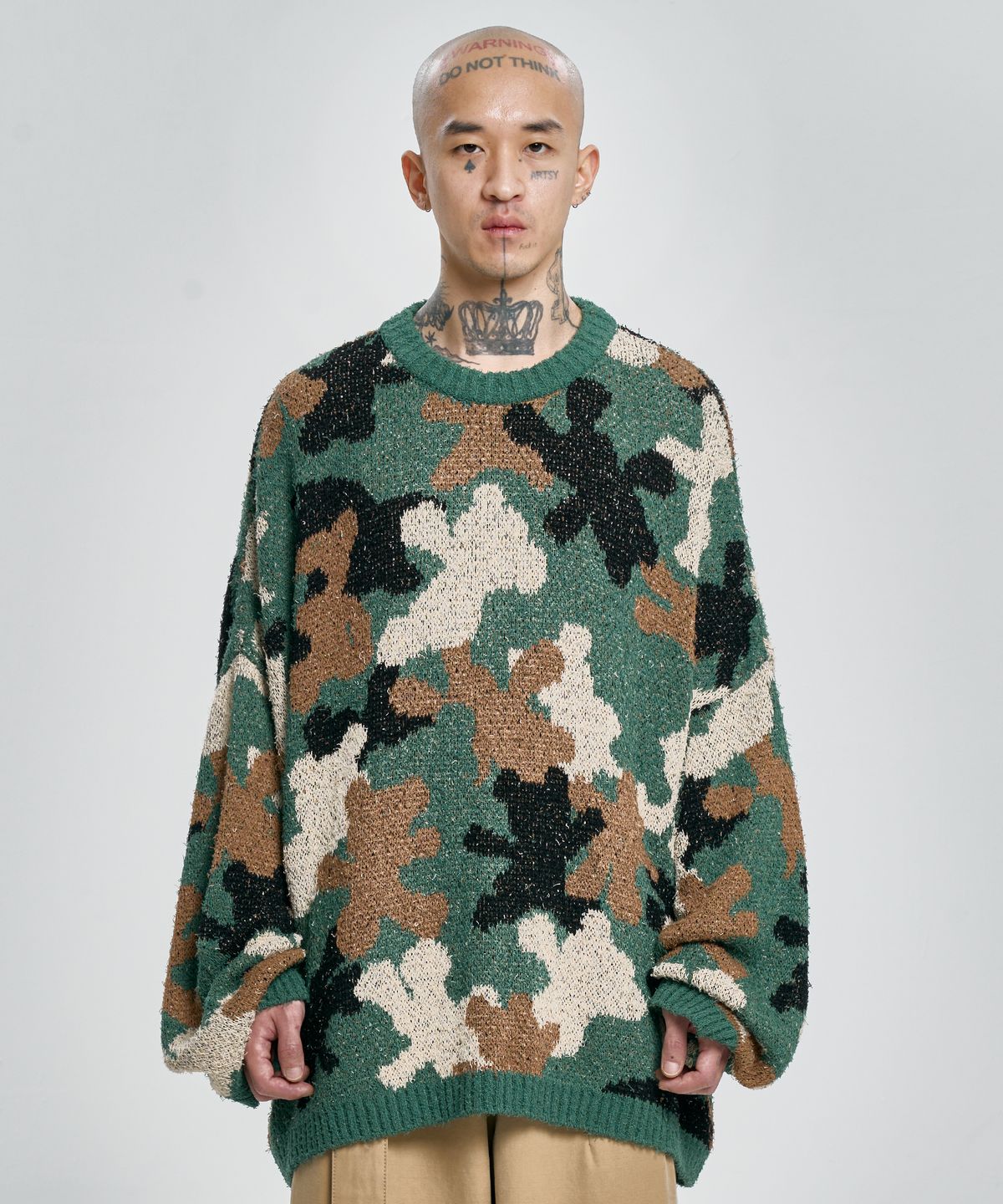 아조바이아조(AJOBYAJO) Teddy Bear Camouflage Knit Sweater [KHAKI]