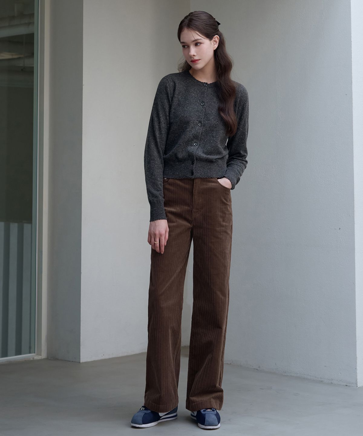 드로우핏 우먼(DRAWFIT WOMEN) 코듀로이 세미 와이드 코튼 팬츠 [CREAM]