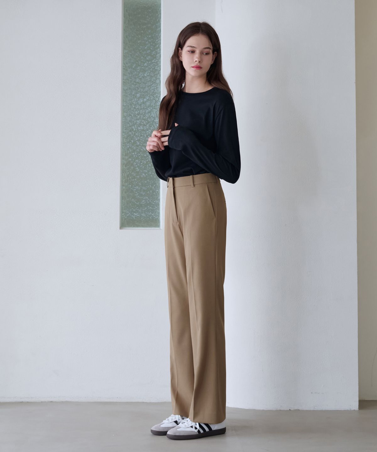 드로우핏 우먼(DRAWFIT WOMEN) 컴피 울 스트레이트 슬랙스 [BLACK]