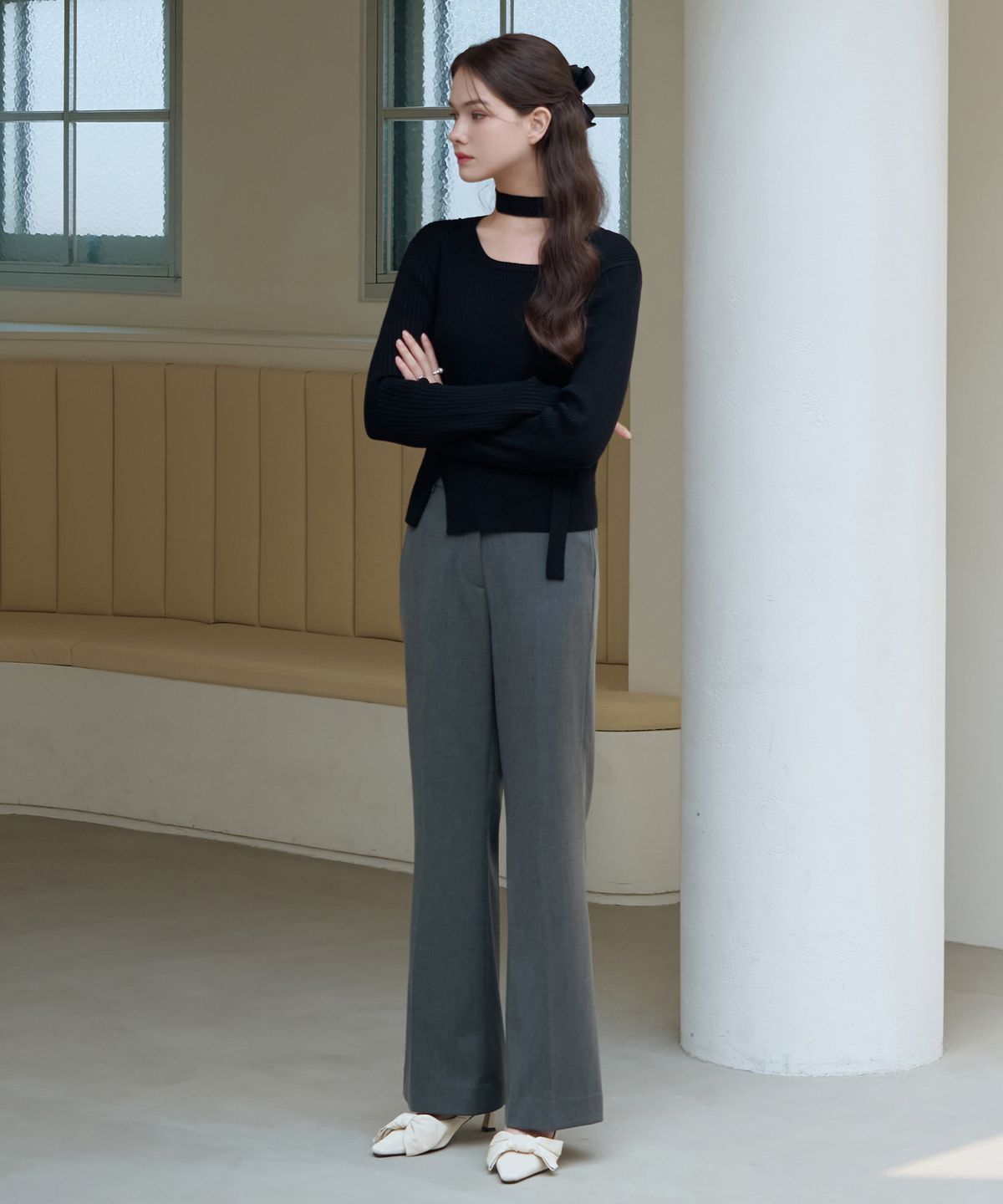 드로우핏 우먼(DRAWFIT WOMEN) 컴피 울 슬림 부츠컷 슬랙스 [BLACK]
