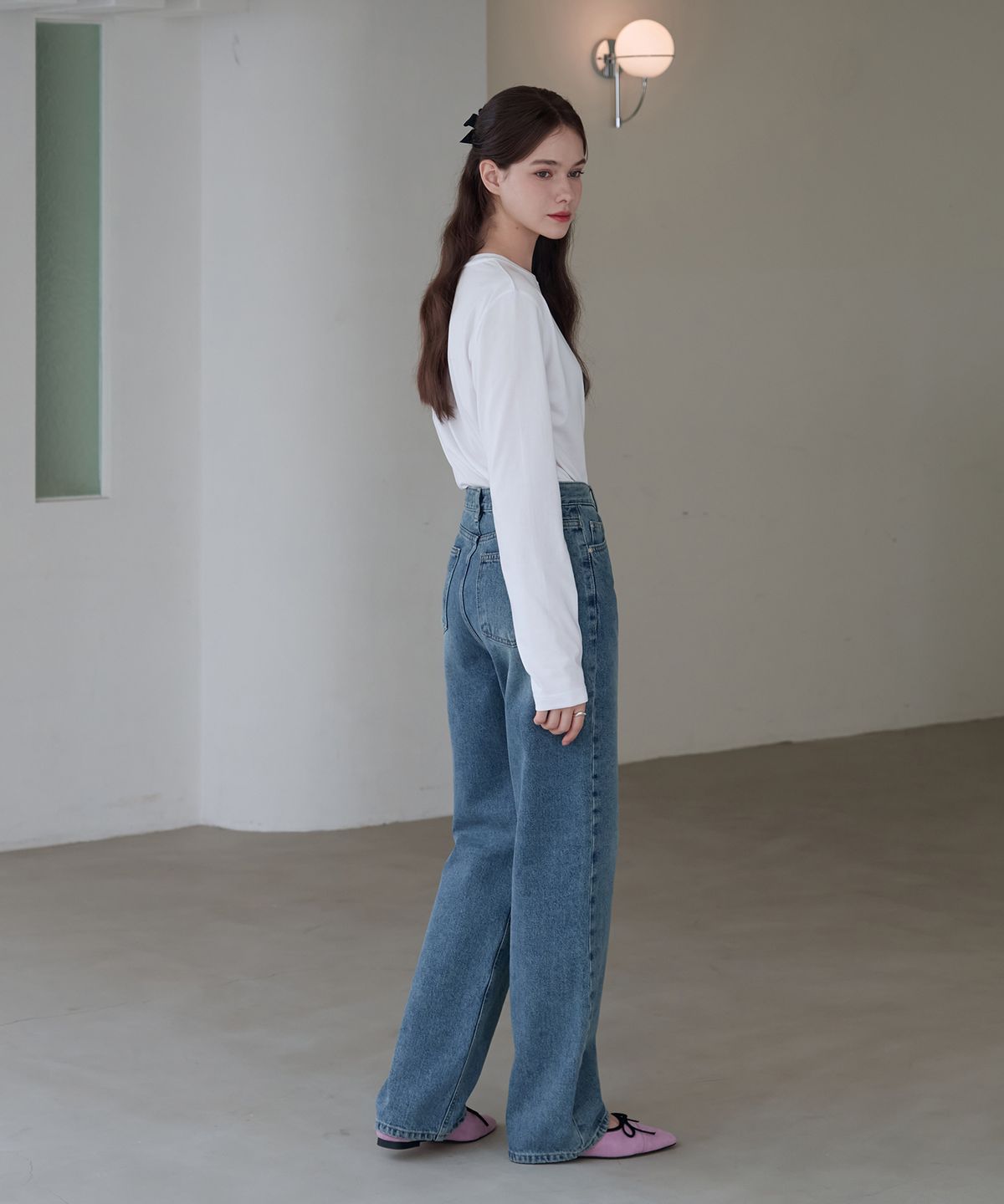 드로우핏 우먼(DRAWFIT WOMEN) 수피마 실켓 롱 슬리브 티셔츠 [WHITE]