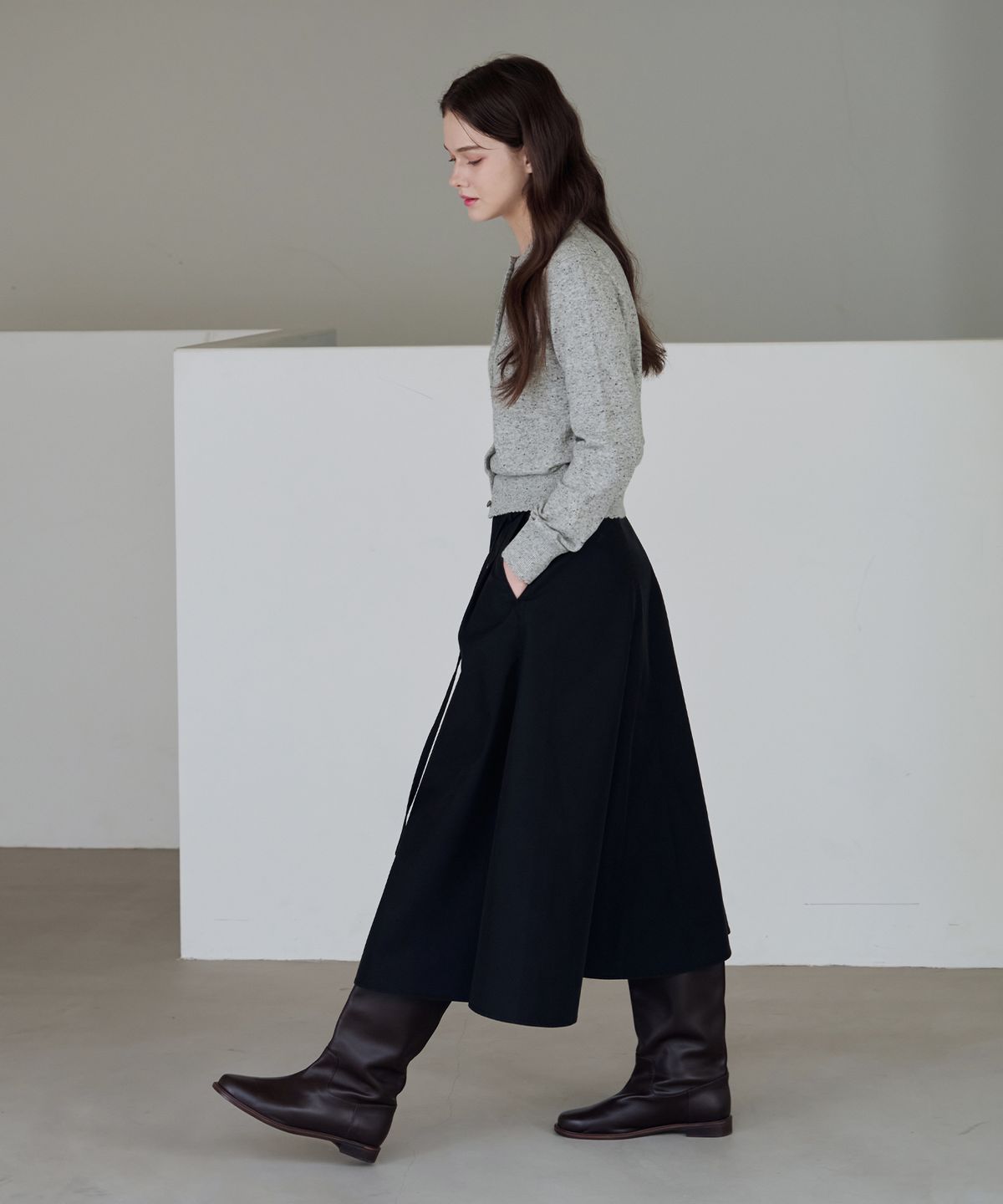 드로우핏 우먼(DRAWFIT WOMEN) 네프 울 라운드 엣지 가디건 [L.GREY]