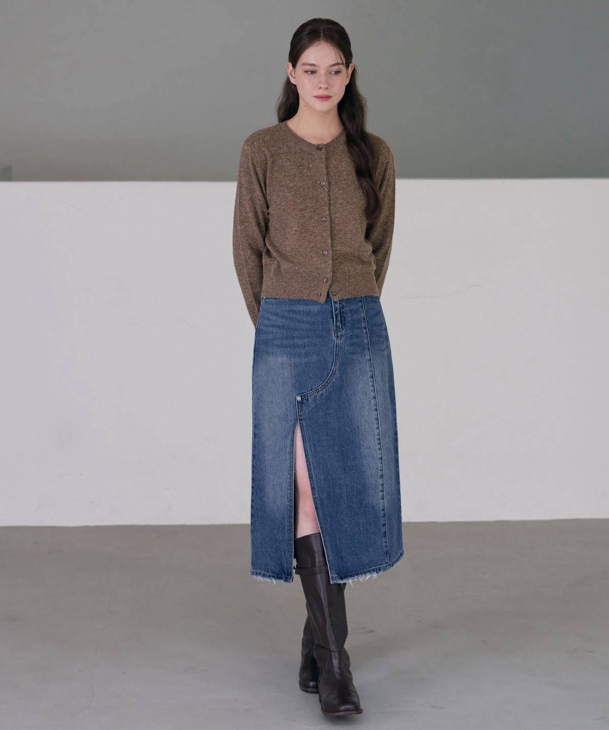 드로우핏 우먼(DRAWFIT WOMEN) 네프 울 라운드 엣지 가디건 [L.GREY]