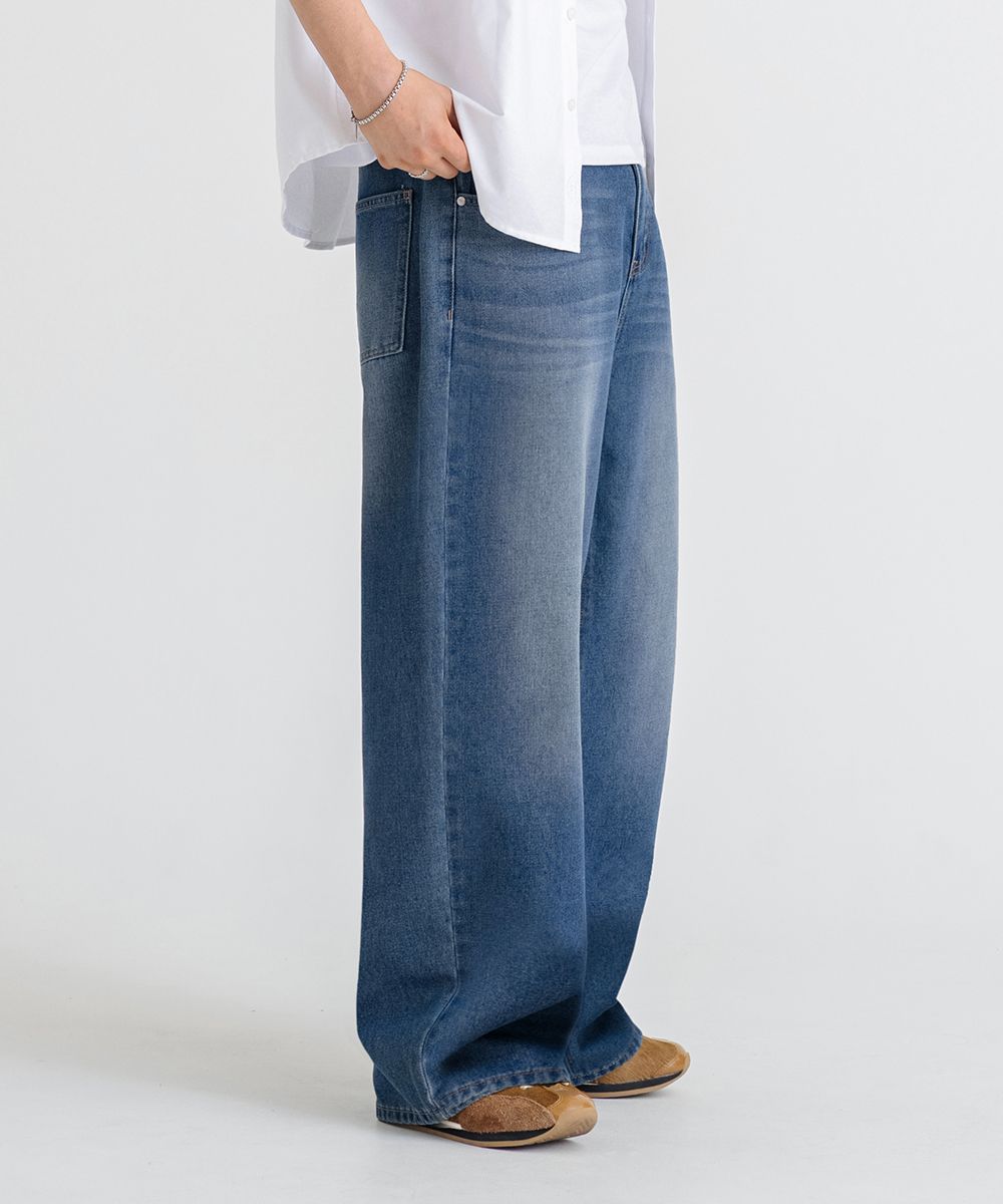 MUSINSA | LEMAIN SECOND Vintage cat-washed wide denim pants