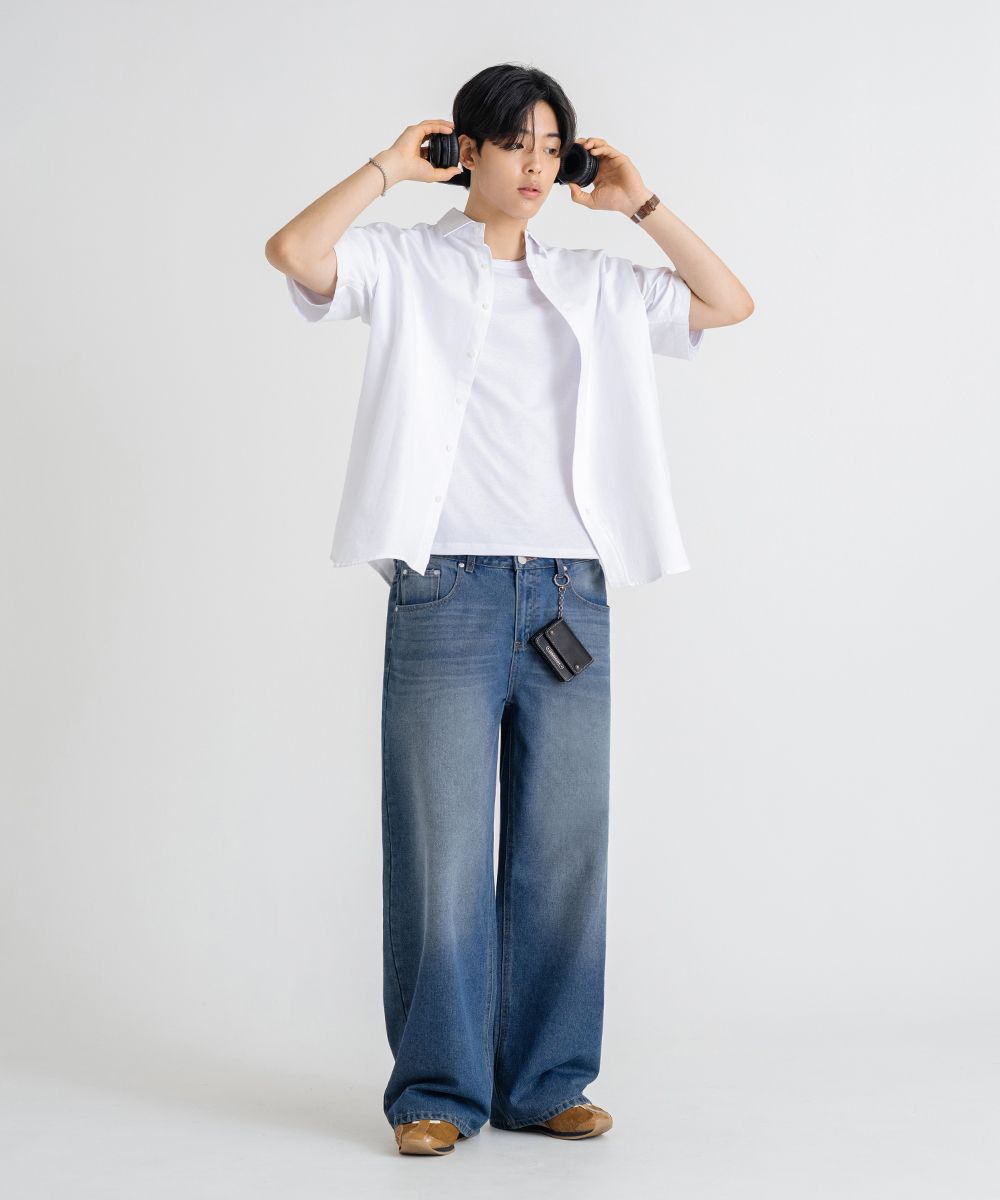 MUSINSA | LEMAIN SECOND Vintage cat-washed wide denim pants
