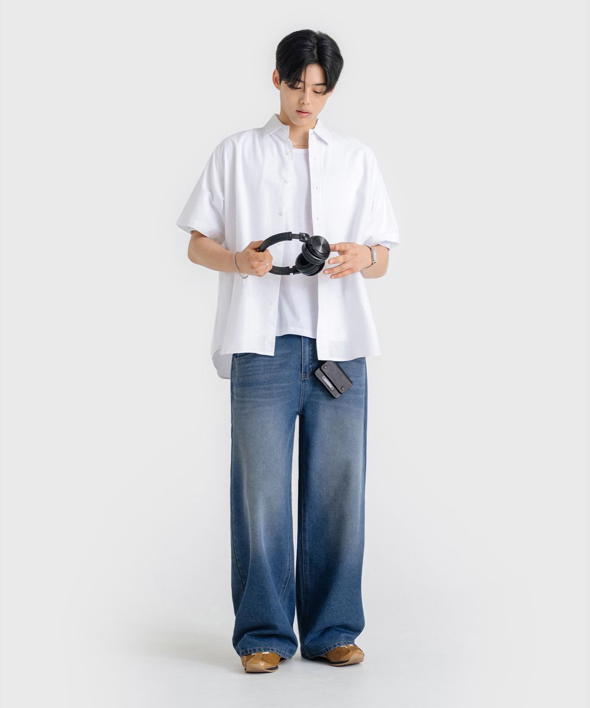 리메인세컨드(LEMAIN SECOND) 빈티지 캣워싱 와이드 데님 팬츠 [다크 블루]