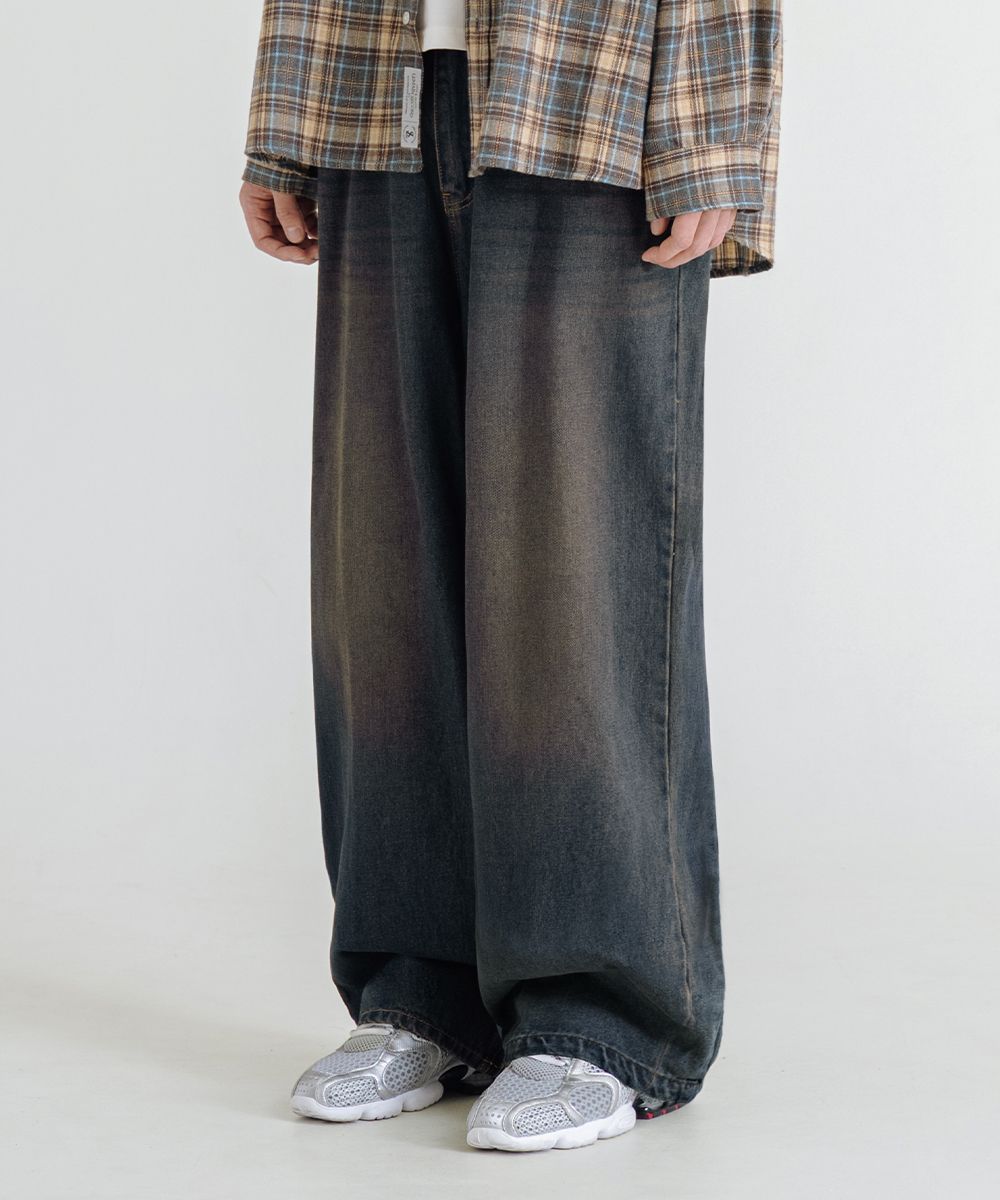 MUSINSA | LEMAIN SECOND Vintage cat-washed wide denim pants