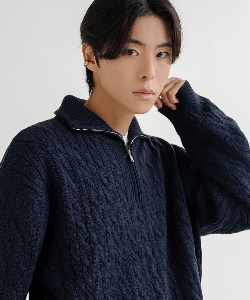 MUSINSA | LEMAIN SECOND Overfit volume washable half zip-up