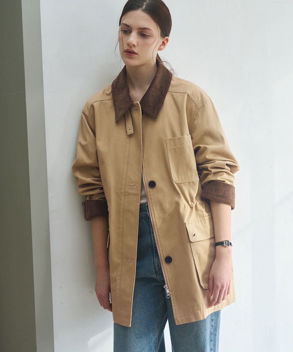 드로우핏 우먼(DRAWFIT WOMEN) 코튼 하프 워크 자켓 [BEIGE]