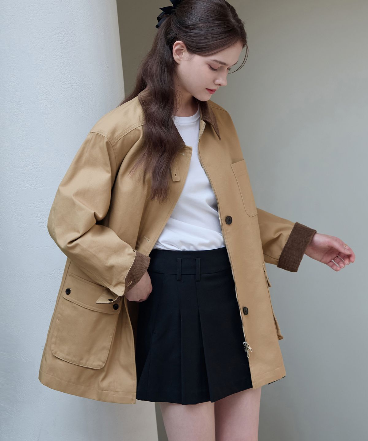 드로우핏 우먼(DRAWFIT WOMEN) 코튼 하프 워크 자켓 [IVORY]