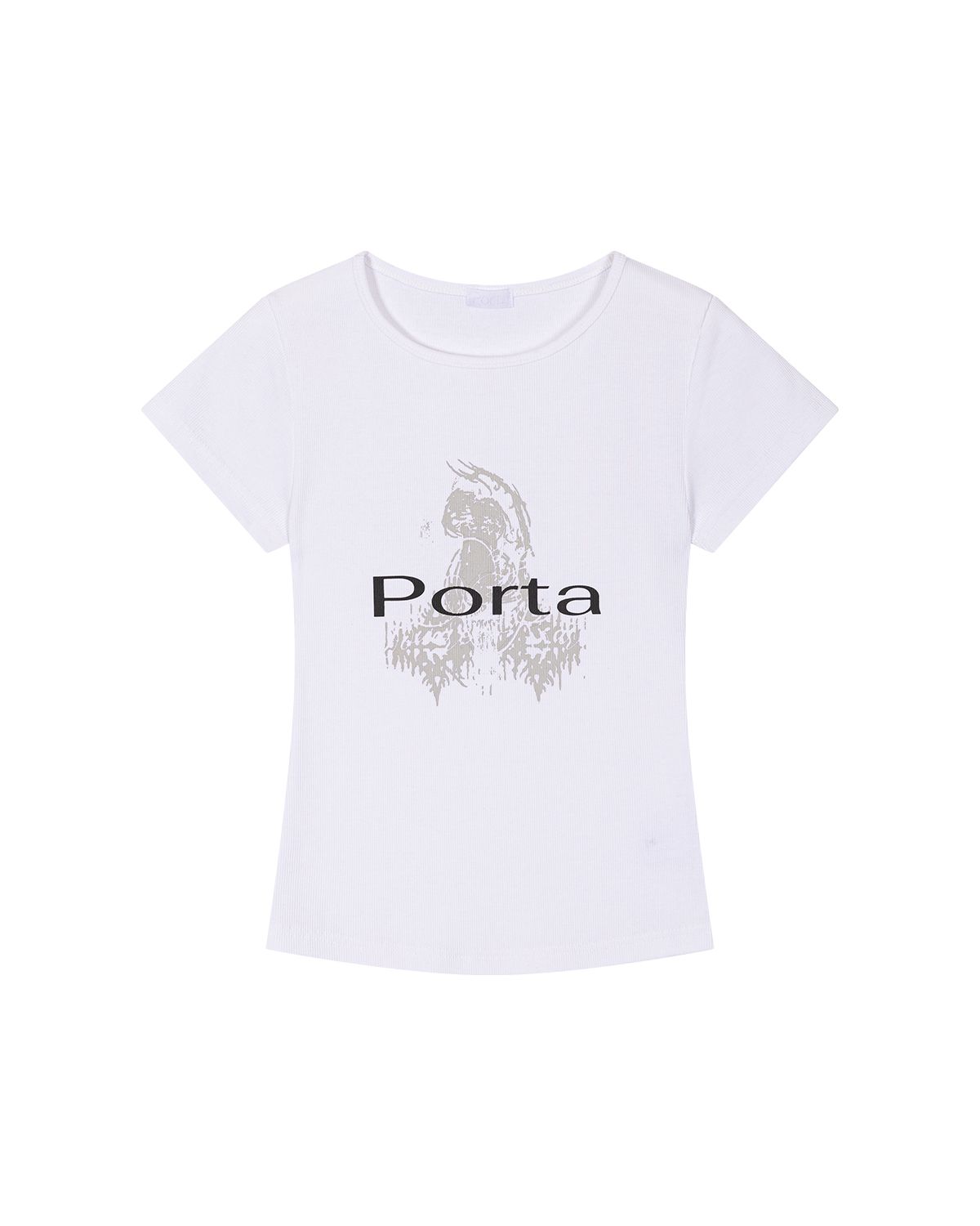 더포르타(THEPORTA) PORTA RIBBED SLIM U NECK TOP, WHITE