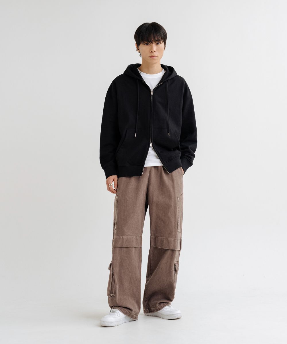 MUSINSA | LEMAIN SECOND 2WAY OVERFIT SWEAT HOOD ZIP-UP [BLACK]