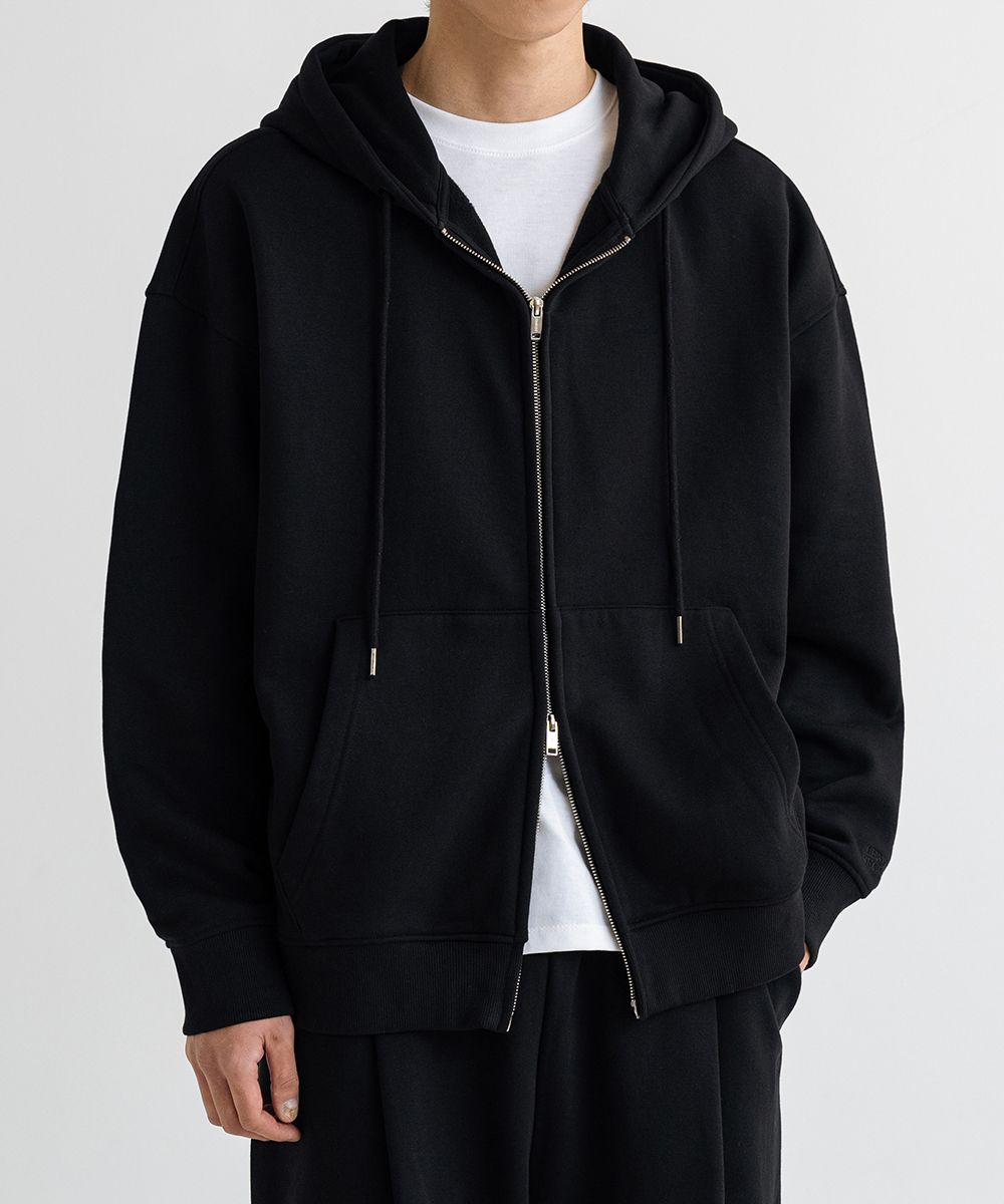 MUSINSA | LEMAIN SECOND 2WAY OVERFIT SWEAT HOOD ZIP-UP [BLACK]