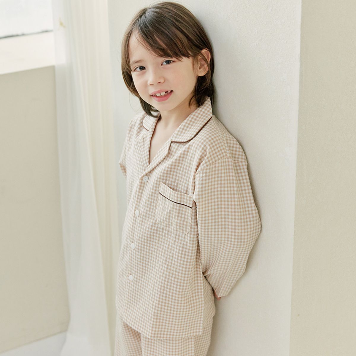 핑코코(PINGCOCO) 109 브라운체크 긴소매 파자마세트