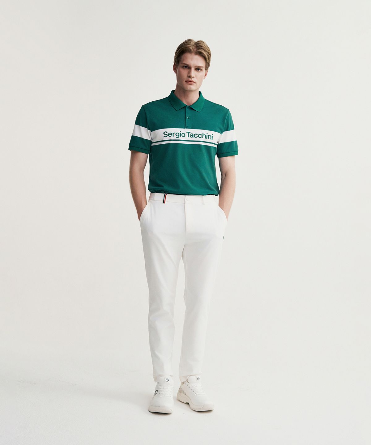 세르지오 타키니(SERGIO TACCHINI) M 플래그 우븐 슬림 스트레이트 팬츠 (White)