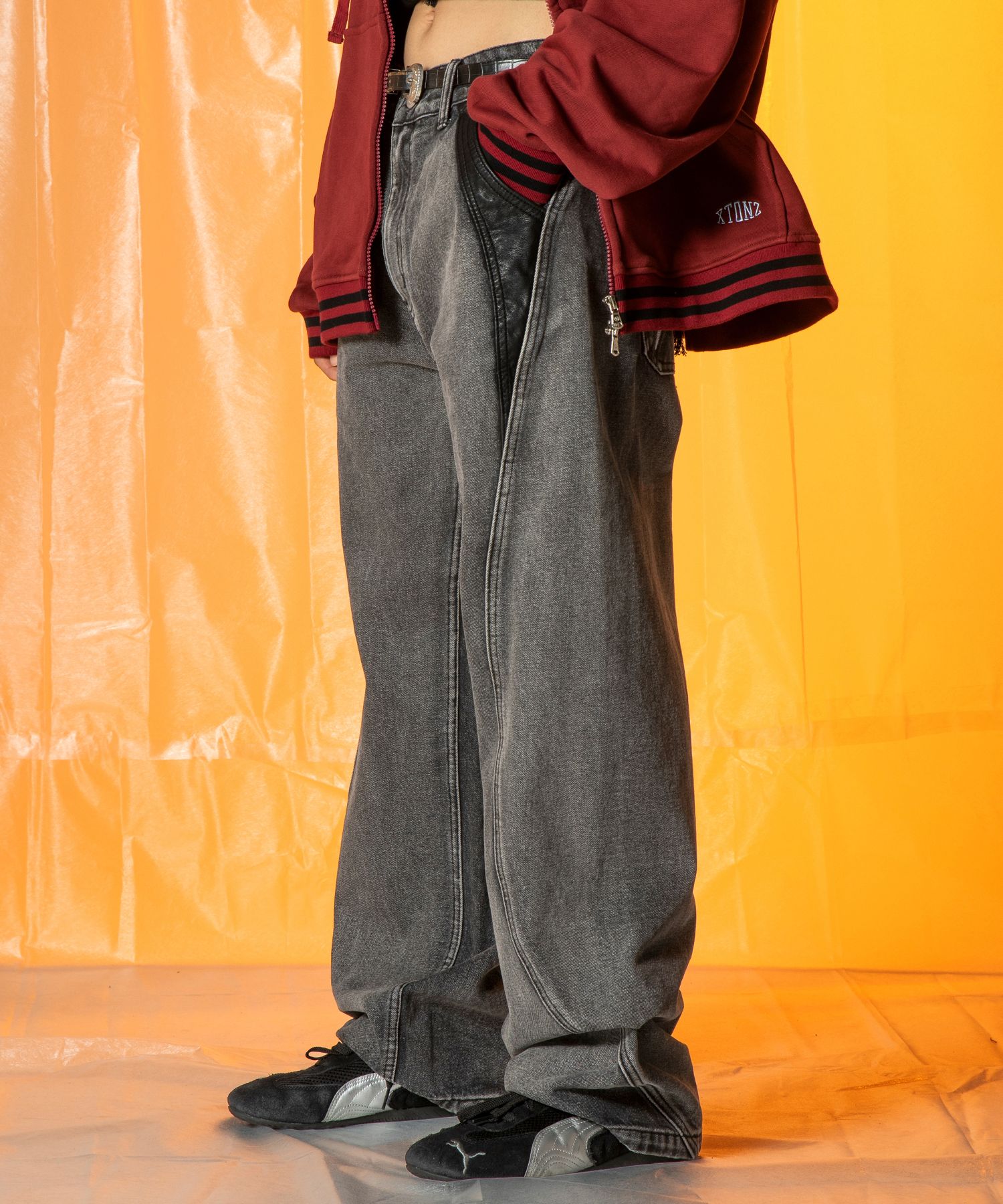 パンツ XTONZ XP236 Leather Mix Curved Denim Pants BLUE XP246BL MUSINSA | XTONZ XP236 Leather Mix Curved Denim Pants (BLUE)