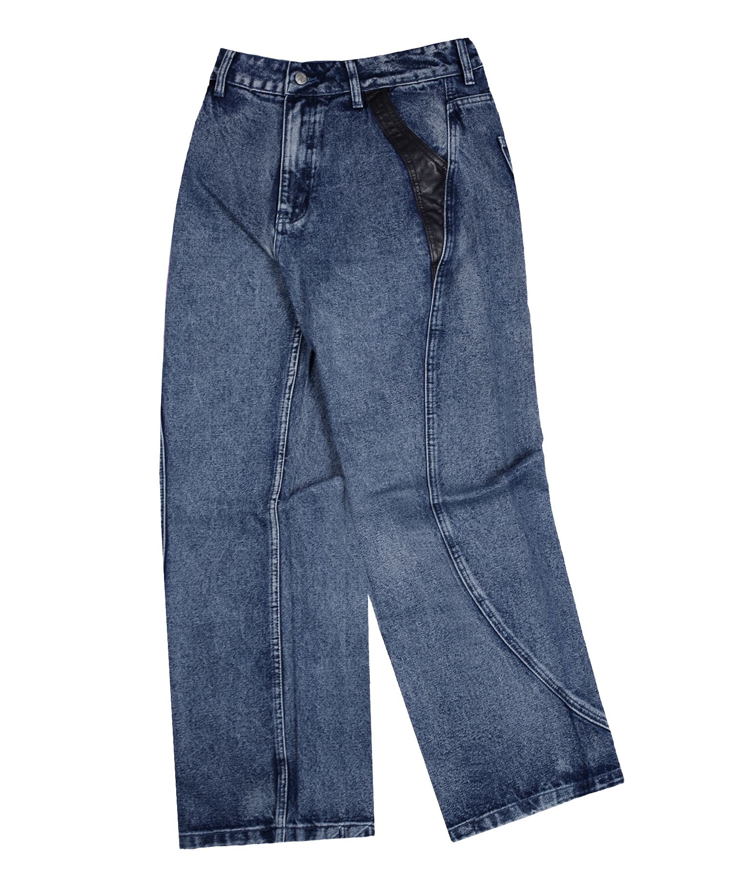 パンツ XTONZ XP236 Leather Mix Curved Denim Pants BLUE XP246BL MUSINSA | XTONZ XP236 Leather Mix Curved Denim Pants (BLUE)