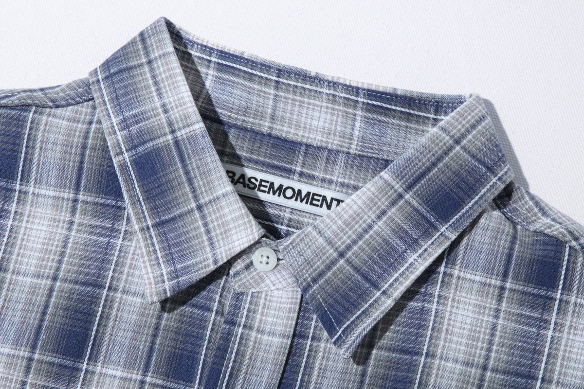 베이스모먼트(BASEMOMENT) 브리즈 체크셔츠 그레이쉬 블루