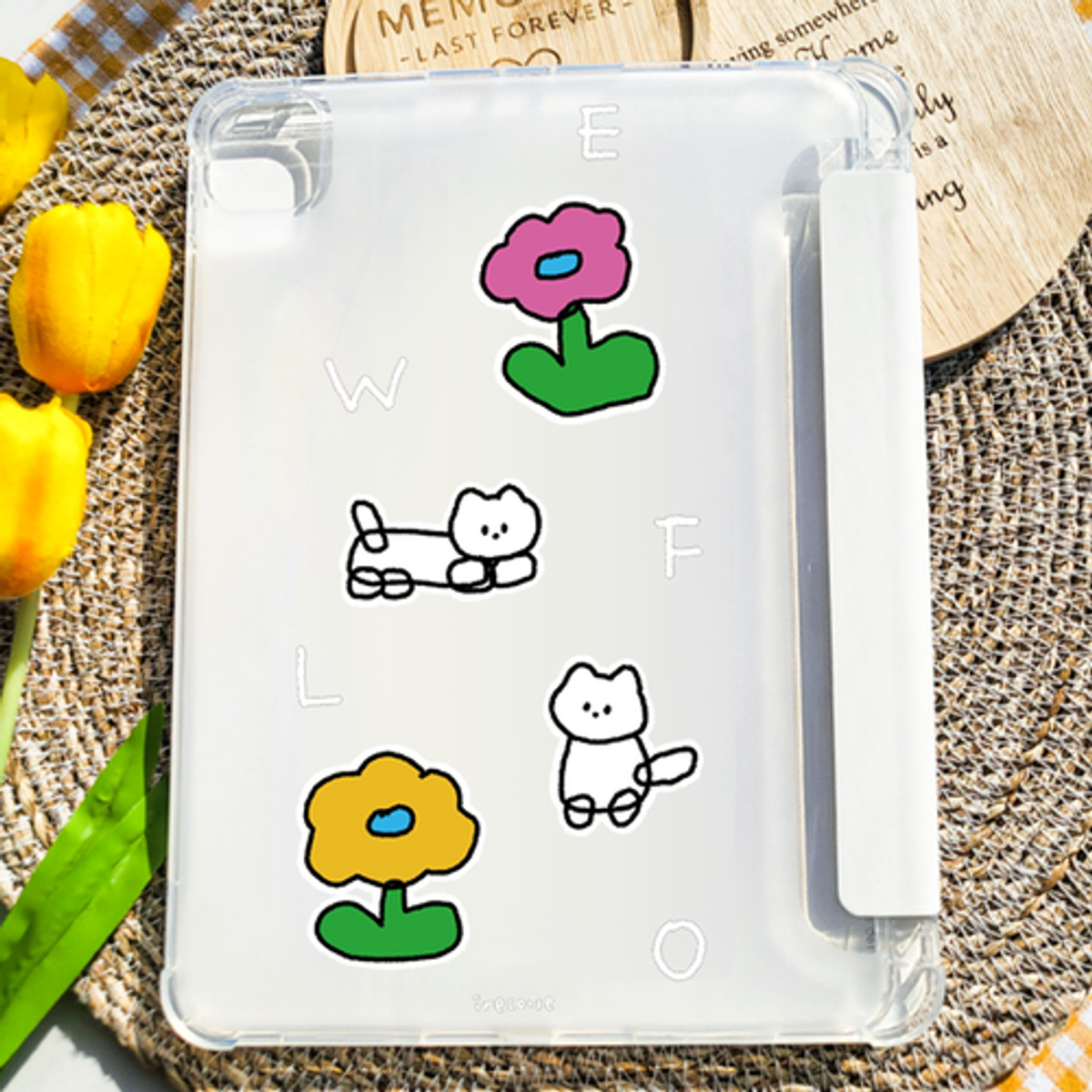이레케이스앤굿즈(IRECASEGOODS) 플라워냥이 갤럭시탭 아이패드 애플펜슬 수납  케이스