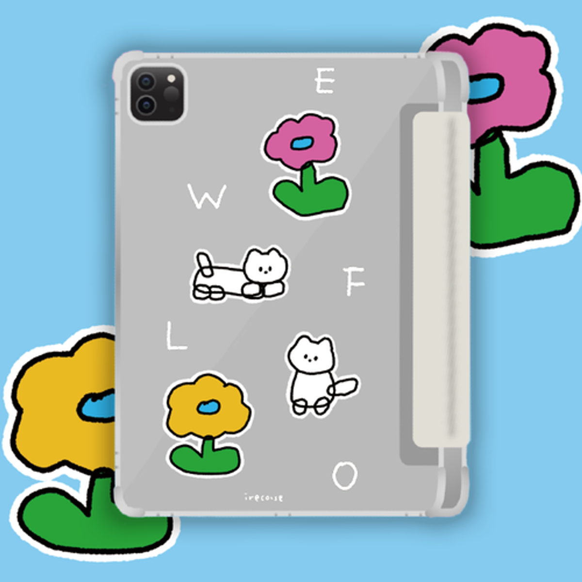 이레케이스앤굿즈(IRECASEGOODS) 플라워냥이 갤럭시탭 아이패드 애플펜슬 수납  케이스