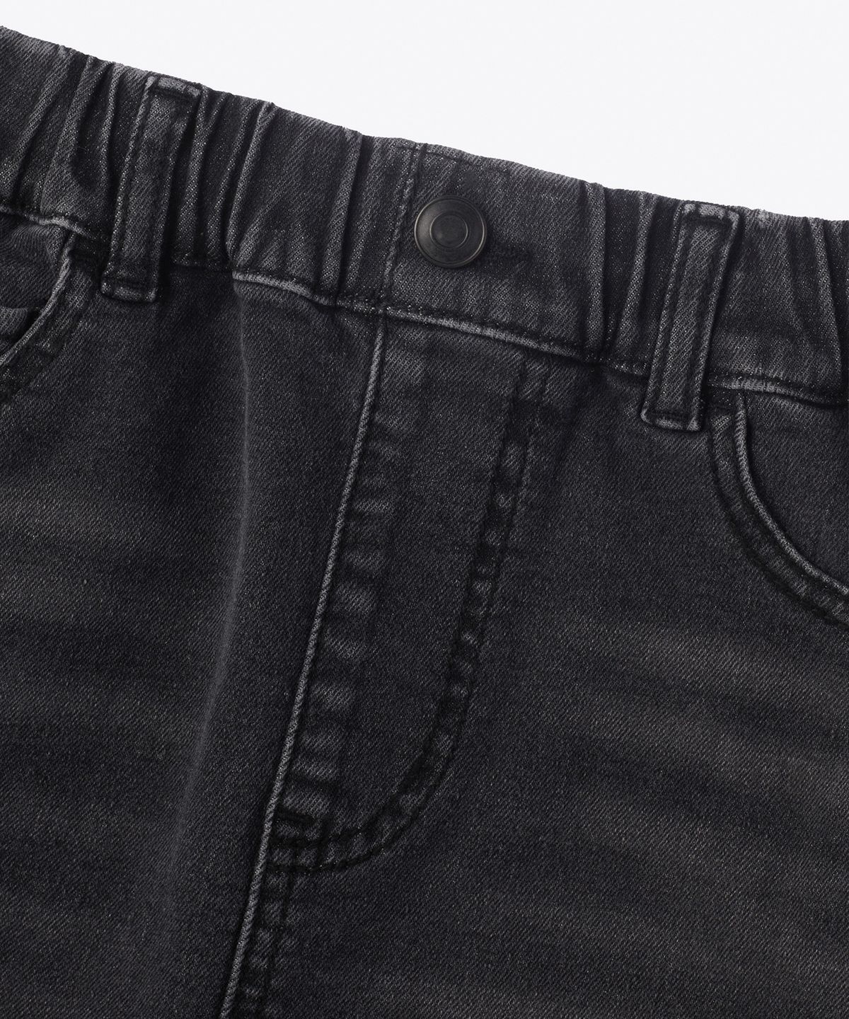 무신사 스탠다드 키즈(MUSINSA STANDARD KIDS) 데님 밴딩 미디 스커트 [워시드 블랙]
