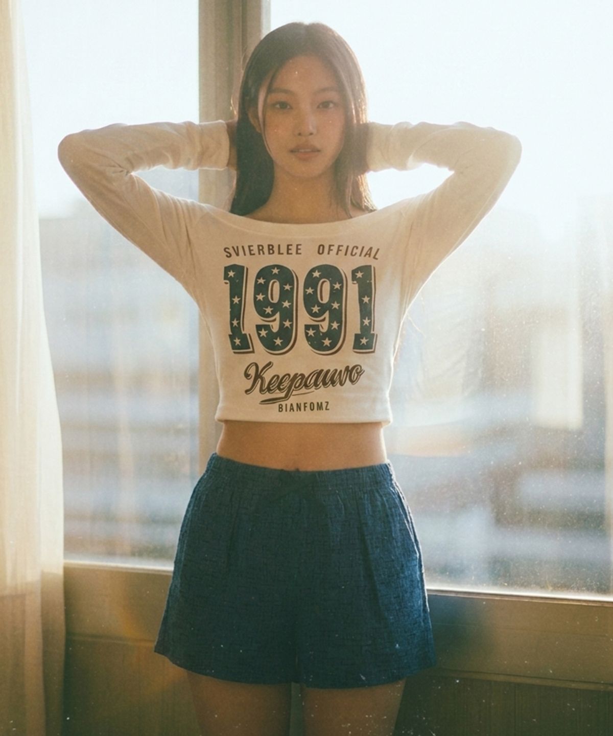 댑(DAB) 리본 네이비 코튼 3부 잠옷바지 여성용