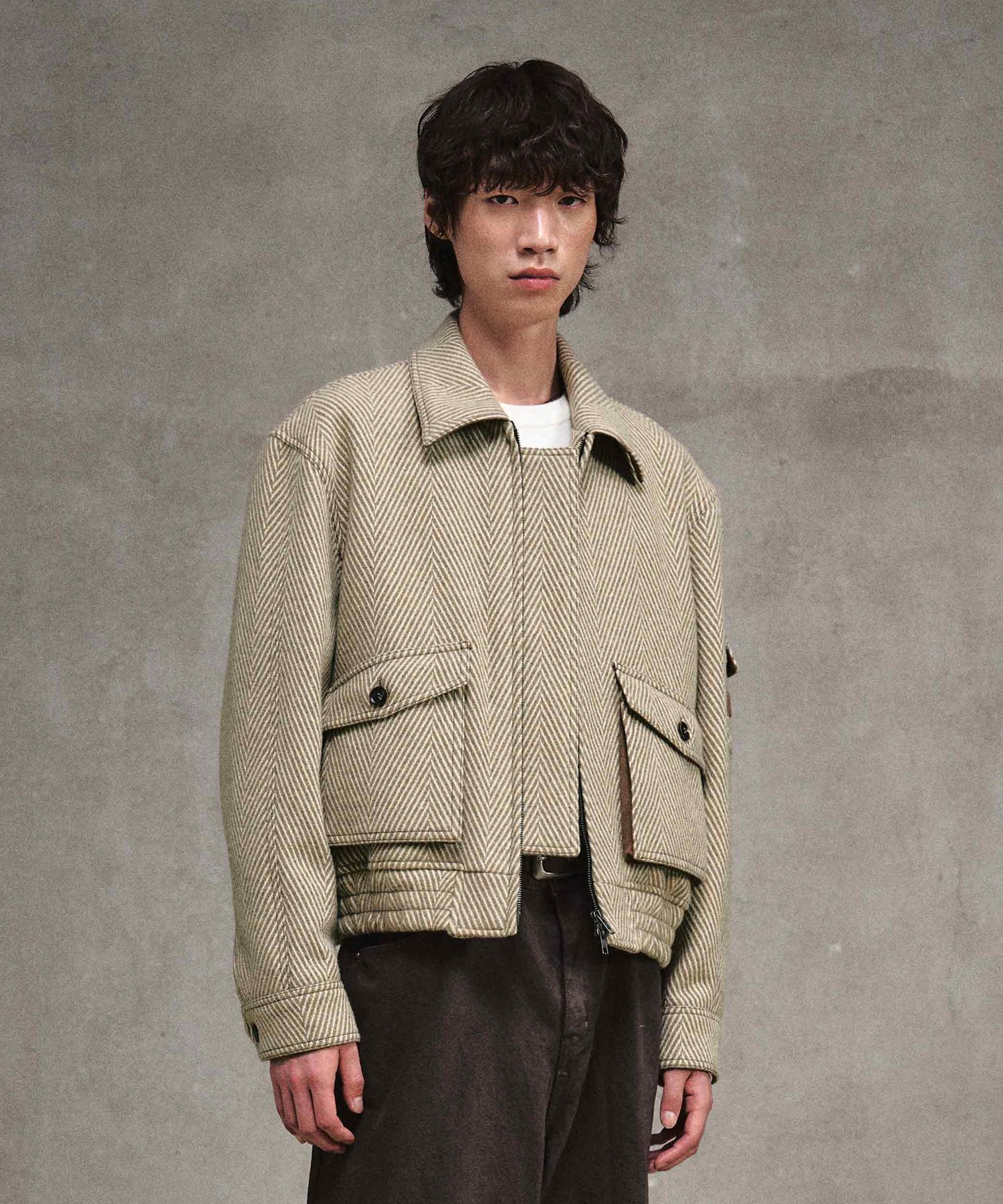 MUSINSA | LMOOD Shepherd Wool Blouson Jacket Twill Beige