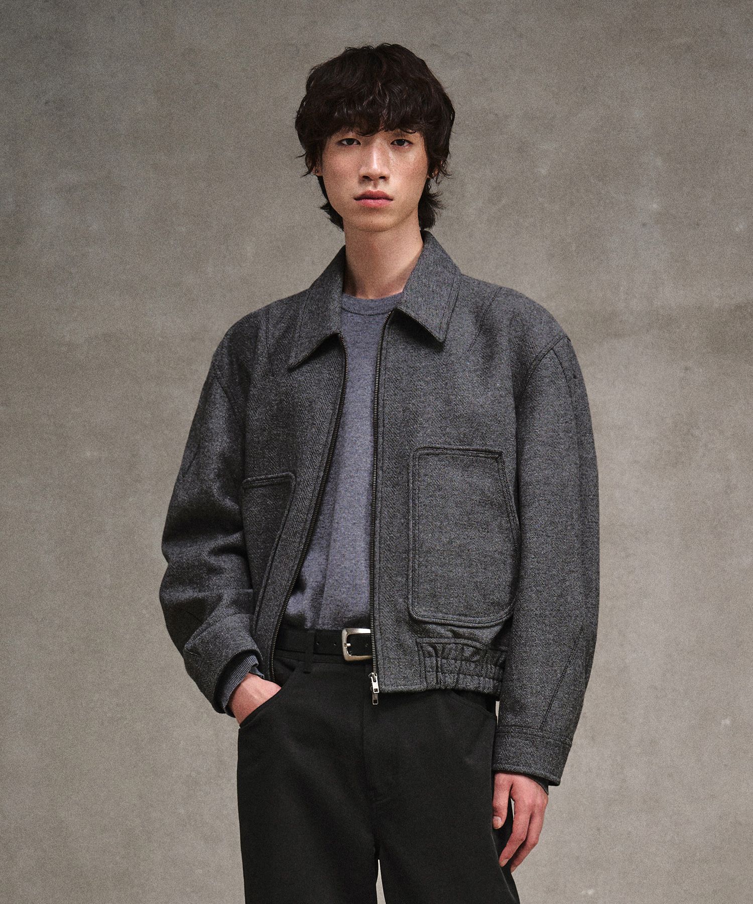 MUSINSA | LMOOD Eiffel Herringbone Blouson Jacket Anthracite
