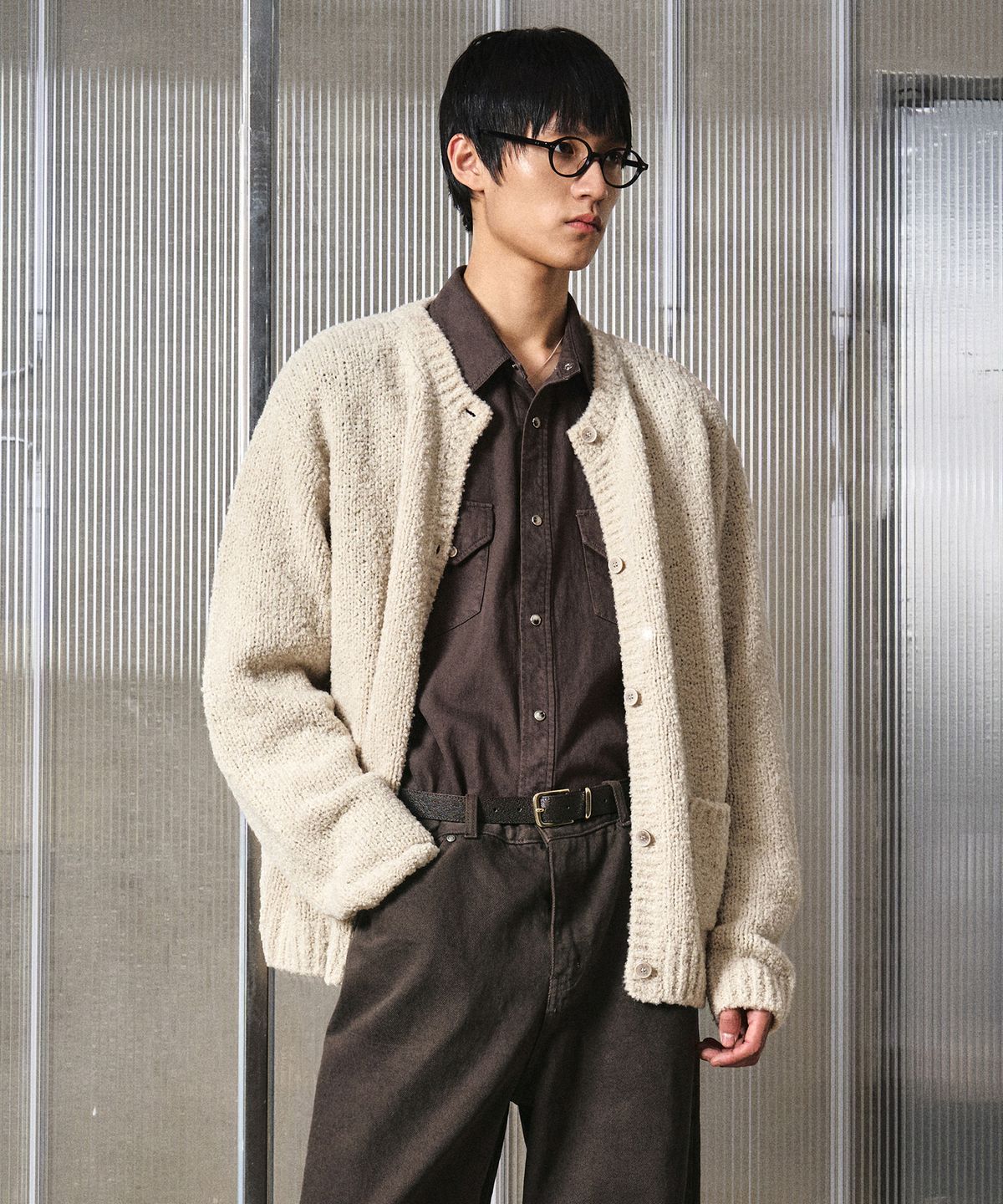엘무드(LMOOD) 봉봉 부클 울 라운드 가디건 오트밀크