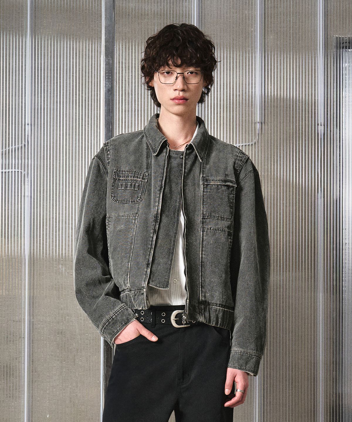 엘무드(LMOOD) 워크샵 캔버스 코튼 블루종 자켓 가먼트 다크그레이