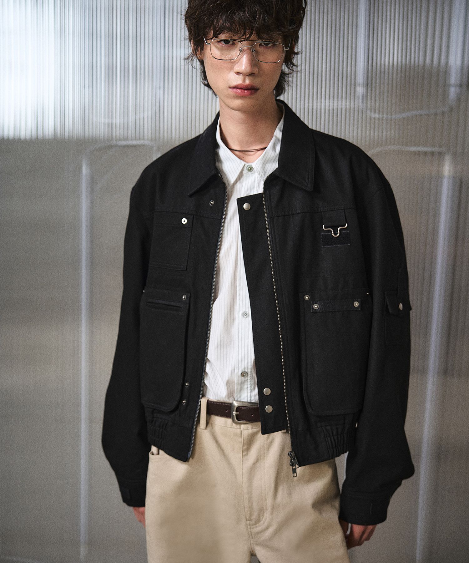 MUSINSA | LMOOD Work pocket chino blouson jacket black