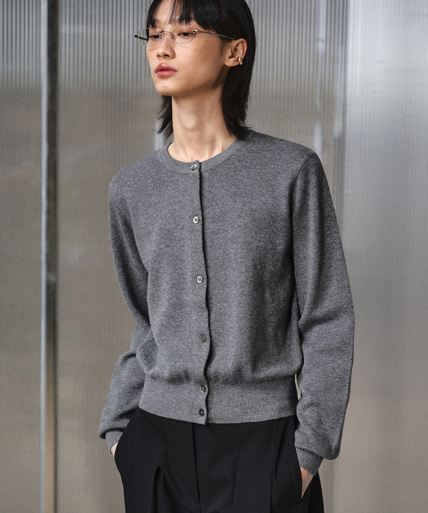 【2plan】Referred Wool Round Cardigan Poetry - Alpaca & cotton sleeveless cardigan